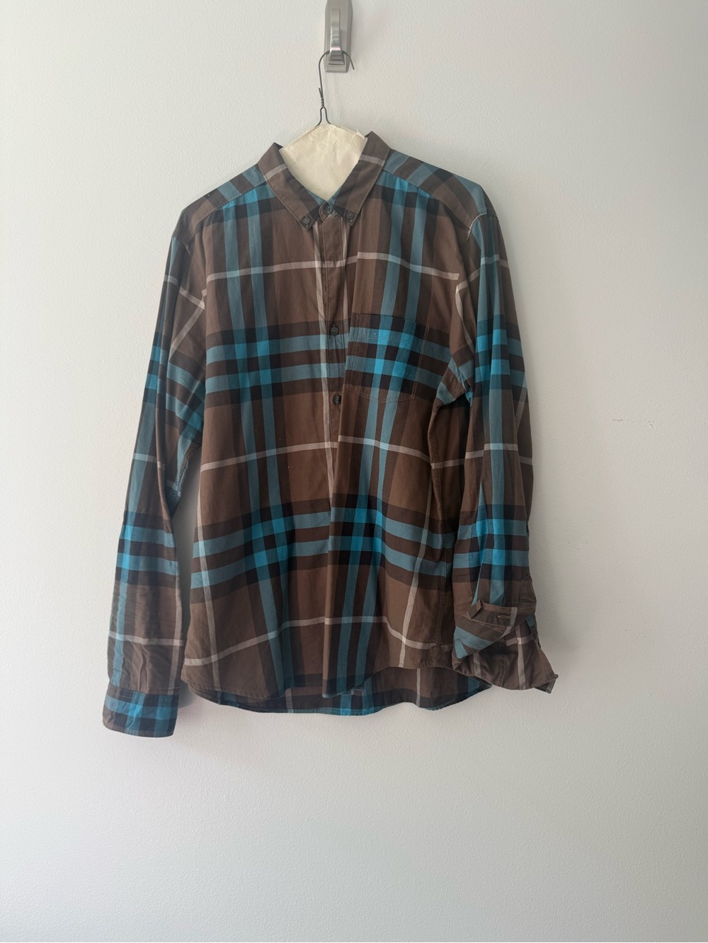 Burberry Brown & Blue Plaid Men's Button-Up Shirt